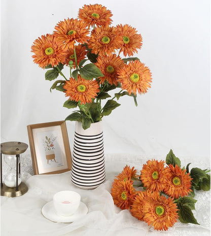 Gerbera Daisy Artificial Flowers, 5 Pcs Fake Daisies, 15 Heads Silk Chrysanthemum Flowers with Stems, Bulk for DIY Home Wedding Party Vase Centerpieces Garland Wreath Decoration(Orange)