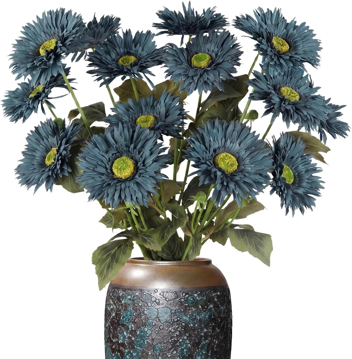Gerbera Daisy Artificial Flowers, 5 Pcs Fake Daisies, 15 Heads Silk Chrysanthemum Flowers with Stems, Bulk for DIY Home Wedding Party Vase Centerpieces Garland Wreath Decoration(Orange)