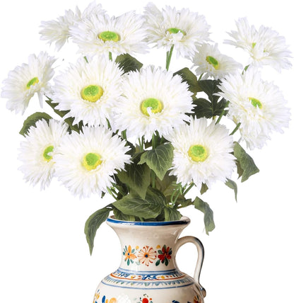 Gerbera Daisy Artificial Flowers, 5 Pcs Fake Daisies, 15 Heads Silk Chrysanthemum Flowers with Stems, Bulk for DIY Home Wedding Party Vase Centerpieces Garland Wreath Decoration(Orange)