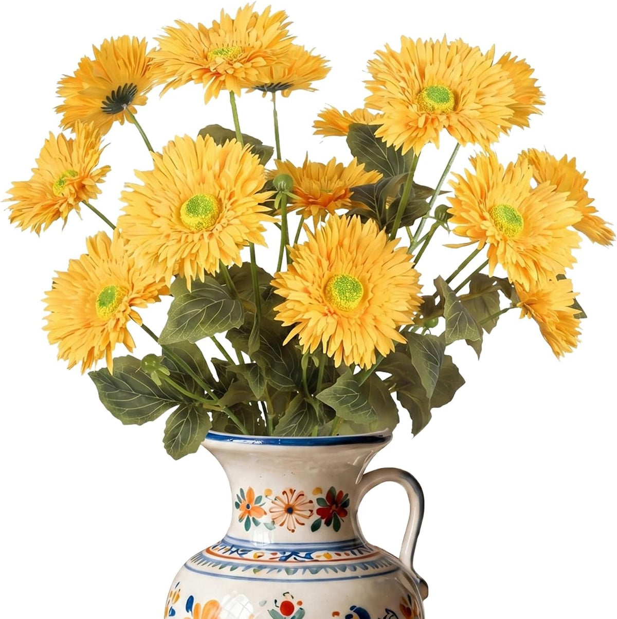 Gerbera Daisy Artificial Flowers, 5 Pcs Fake Daisies, 15 Heads Silk Chrysanthemum Flowers with Stems, Bulk for DIY Home Wedding Party Vase Centerpieces Garland Wreath Decoration(Orange)