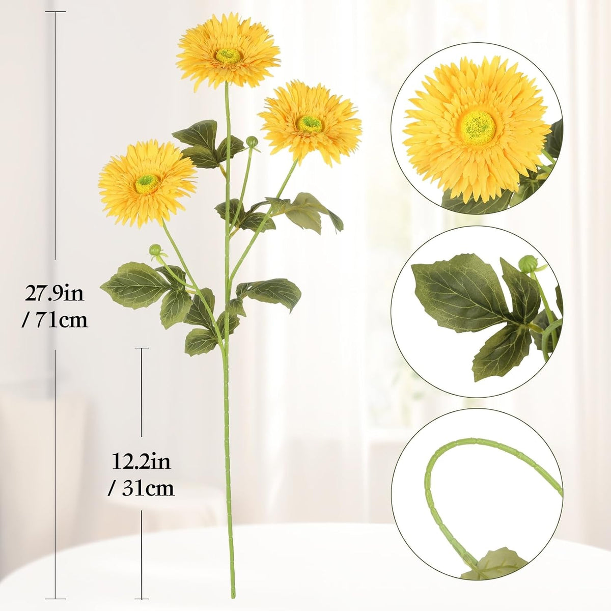 Gerbera Daisy Artificial Flowers, 5 Pcs Fake Daisies, 15 Heads Silk Chrysanthemum Flowers with Stems, Bulk for DIY Home Wedding Party Vase Centerpieces Garland Wreath Decoration(Orange)