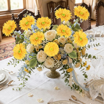 Gerbera Daisy Artificial Flowers, 5 Pcs Fake Daisies, 15 Heads Silk Chrysanthemum Flowers with Stems, Bulk for DIY Home Wedding Party Vase Centerpieces Garland Wreath Decoration(Orange)
