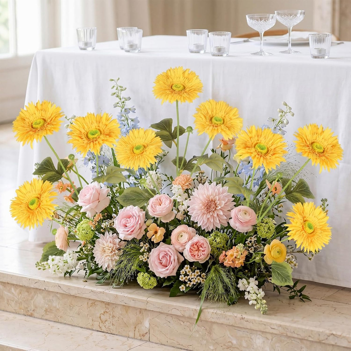 Gerbera Daisy Artificial Flowers, 5 Pcs Fake Daisies, 15 Heads Silk Chrysanthemum Flowers with Stems, Bulk for DIY Home Wedding Party Vase Centerpieces Garland Wreath Decoration(Orange)