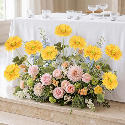 Gerbera Daisy Artificial Flowers, 5 Pcs Fake Daisies, 15 Heads Silk Chrysanthemum Flowers with Stems, Bulk for DIY Home Wedding Party Vase Centerpieces Garland Wreath Decoration(Orange)