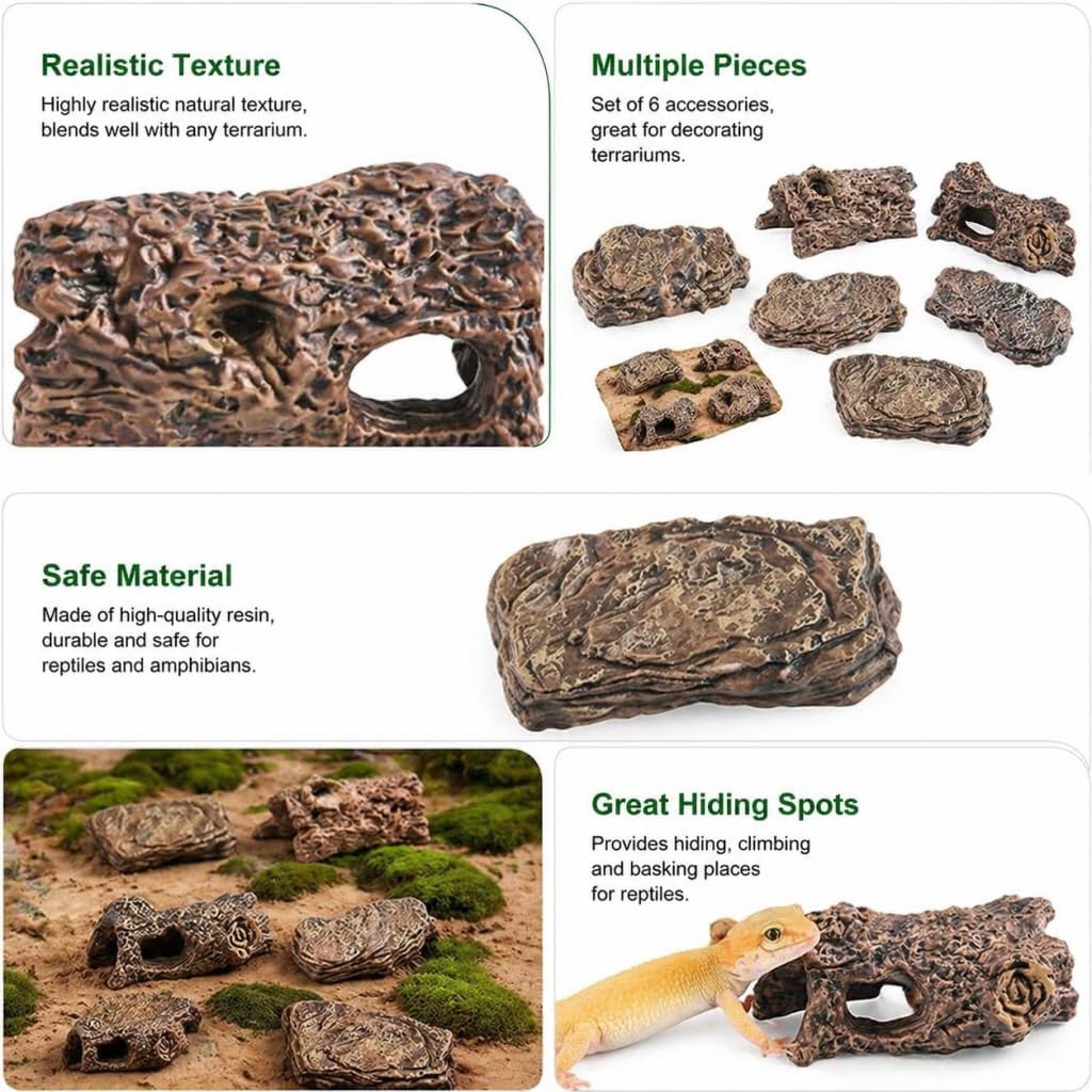 6pcs Diorama Supplies Fake Rocks, Artificial Miniature Decorative Stone for Finsh Tank, Fairy Gardens, Bonsai, DIY Crafts, Sand Table Landscape, Aquariums & Reptile Terrariums