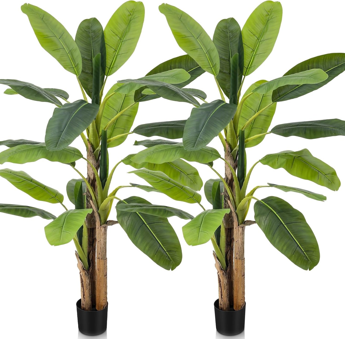 2 Pack 6 Ft Artificial Banana Tree with Pot Faux Banana Plants Tall Faux Floor Leaf Plant with 3 Trunks and 19 Large Leaves for Indoor Home Office Decor Housewarming Gift
