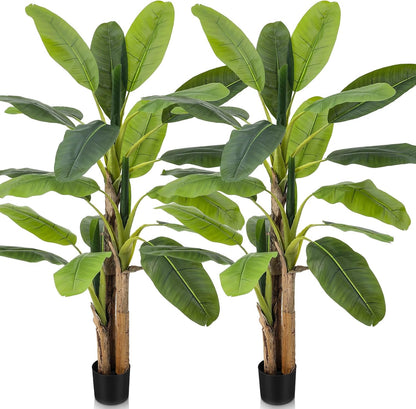 2 Pack 6 Ft Artificial Banana Tree with Pot Faux Banana Plants Tall Faux Floor Leaf Plant with 3 Trunks and 19 Large Leaves for Indoor Home Office Decor Housewarming Gift