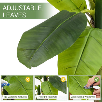 2 Pack 6 Ft Artificial Banana Tree with Pot Faux Banana Plants Tall Faux Floor Leaf Plant with 3 Trunks and 19 Large Leaves for Indoor Home Office Decor Housewarming Gift