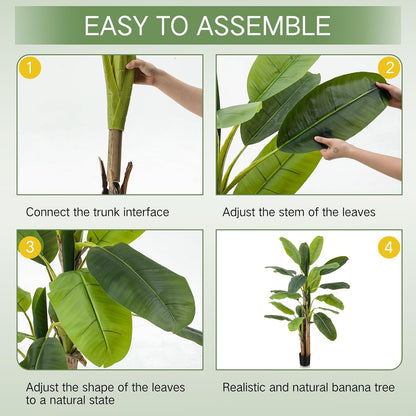 2 Pack 6 Ft Artificial Banana Tree with Pot Faux Banana Plants Tall Faux Floor Leaf Plant with 3 Trunks and 19 Large Leaves for Indoor Home Office Decor Housewarming Gift