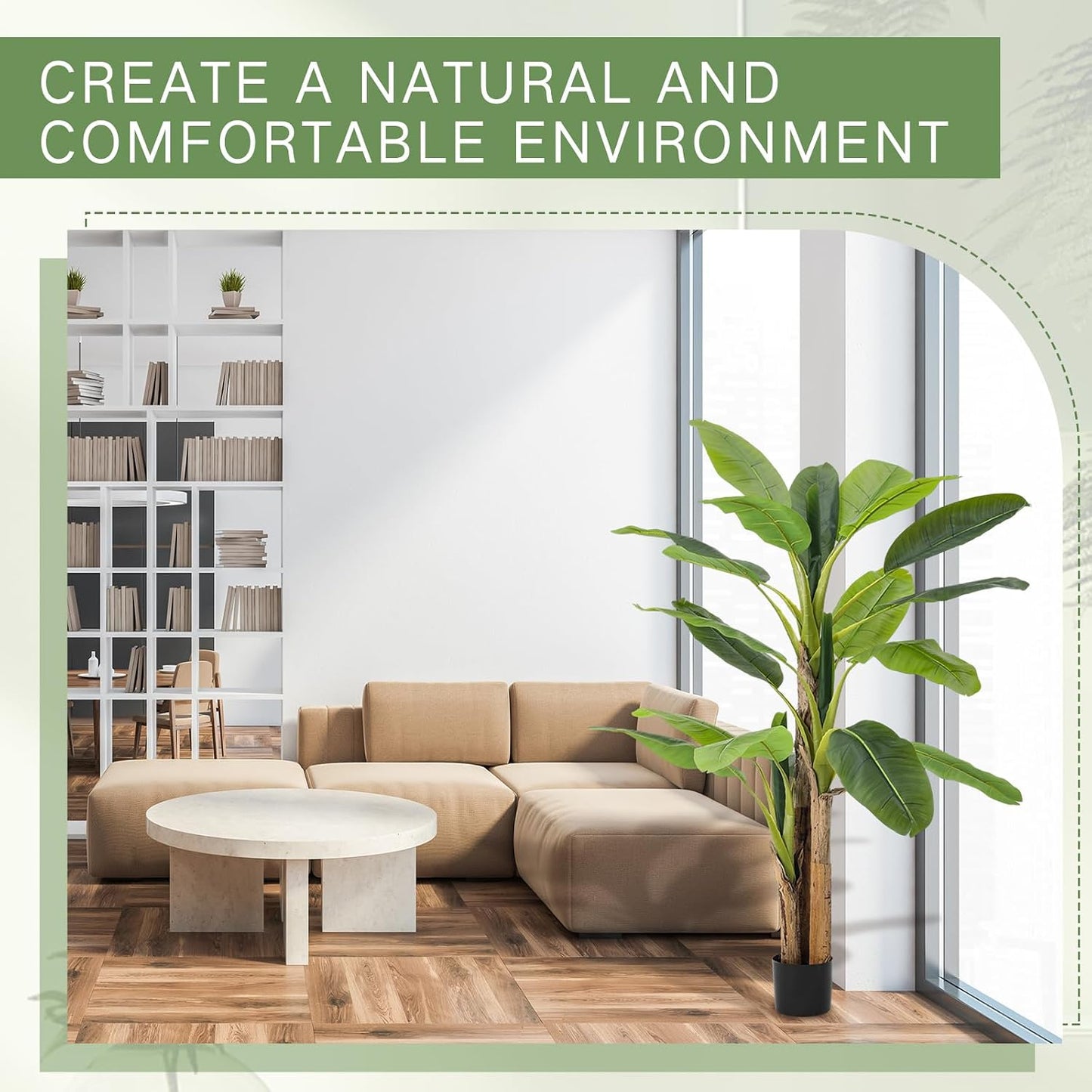 2 Pack 6 Ft Artificial Banana Tree with Pot Faux Banana Plants Tall Faux Floor Leaf Plant with 3 Trunks and 19 Large Leaves for Indoor Home Office Decor Housewarming Gift
