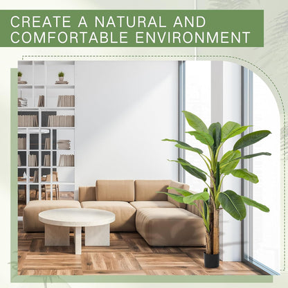 2 Pack 6 Ft Artificial Banana Tree with Pot Faux Banana Plants Tall Faux Floor Leaf Plant with 3 Trunks and 19 Large Leaves for Indoor Home Office Decor Housewarming Gift
