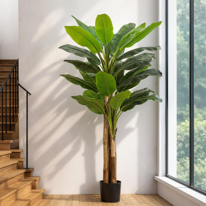 2 Pack 6 Ft Artificial Banana Tree with Pot Faux Banana Plants Tall Faux Floor Leaf Plant with 3 Trunks and 19 Large Leaves for Indoor Home Office Decor Housewarming Gift
