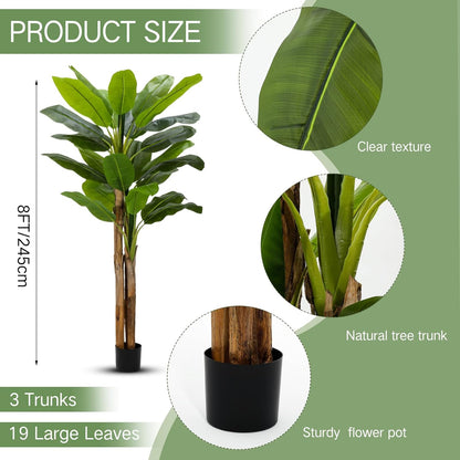 2 Pack 6 Ft Artificial Banana Tree with Pot Faux Banana Plants Tall Faux Floor Leaf Plant with 3 Trunks and 19 Large Leaves for Indoor Home Office Decor Housewarming Gift