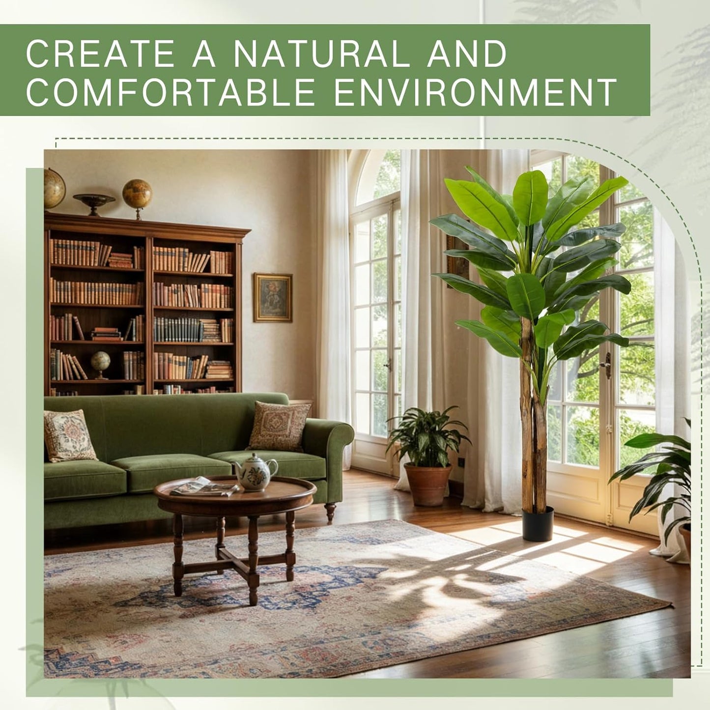 2 Pack 6 Ft Artificial Banana Tree with Pot Faux Banana Plants Tall Faux Floor Leaf Plant with 3 Trunks and 19 Large Leaves for Indoor Home Office Decor Housewarming Gift