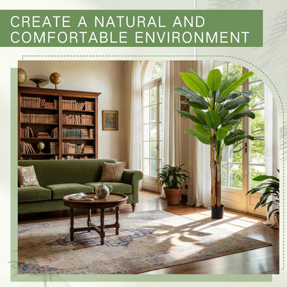 2 Pack 6 Ft Artificial Banana Tree with Pot Faux Banana Plants Tall Faux Floor Leaf Plant with 3 Trunks and 19 Large Leaves for Indoor Home Office Decor Housewarming Gift