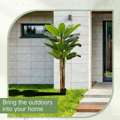 2 Pack 6 Ft Artificial Banana Tree with Pot Faux Banana Plants Tall Faux Floor Leaf Plant with 3 Trunks and 19 Large Leaves for Indoor Home Office Decor Housewarming Gift