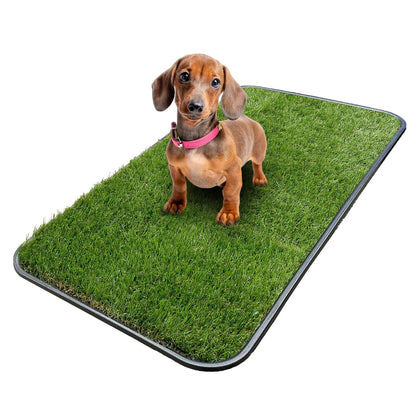 Artificial Grass Puppy Potty Training Pad with Tray, 15" x 30" Reusable Pee Pad for Small Pets and Dogs