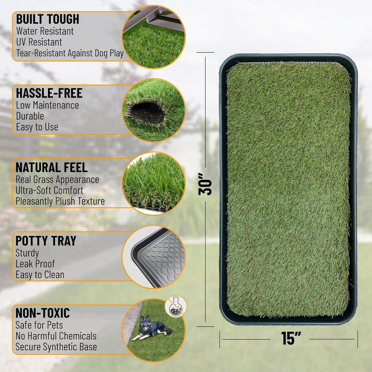 Artificial Grass Puppy Potty Training Pad with Tray, 15" x 30" Reusable Pee Pad for Small Pets and Dogs