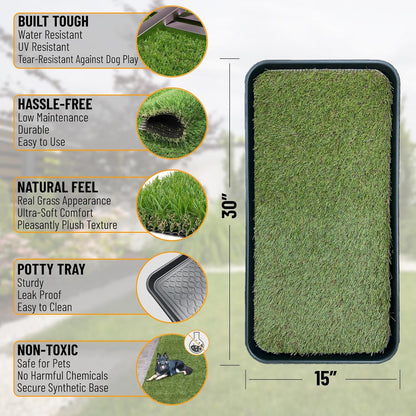Artificial Grass Puppy Potty Training Pad with Tray, 15" x 30" Reusable Pee Pad for Small Pets and Dogs