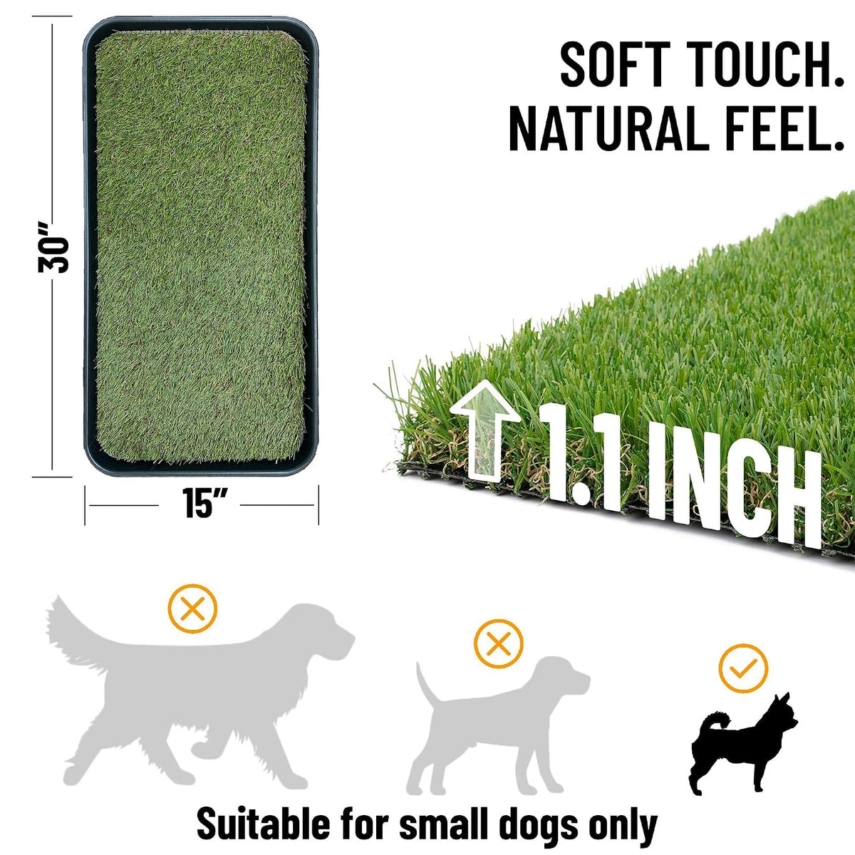 Artificial Grass Puppy Potty Training Pad with Tray, 15" x 30" Reusable Pee Pad for Small Pets and Dogs