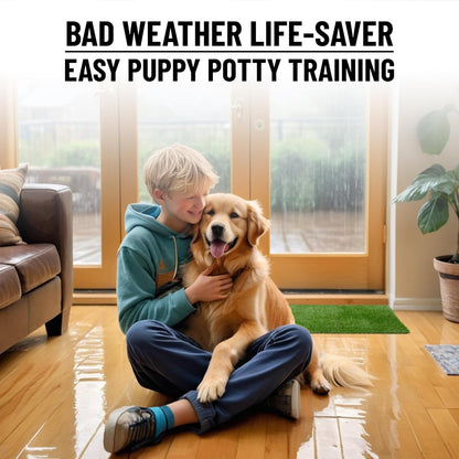 Artificial Grass Puppy Potty Training Pad with Tray, 15" x 30" Reusable Pee Pad for Small Pets and Dogs