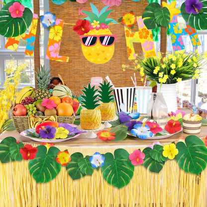 60Pcs Luau Party Decorations Tropical Hawaiian Supplies Palm Leaves | Hibiscus Flowers Simulation Artificial Leaf for Safari Party Jungle Beach Theme BBQ Birthday Party Decorations Table Decor