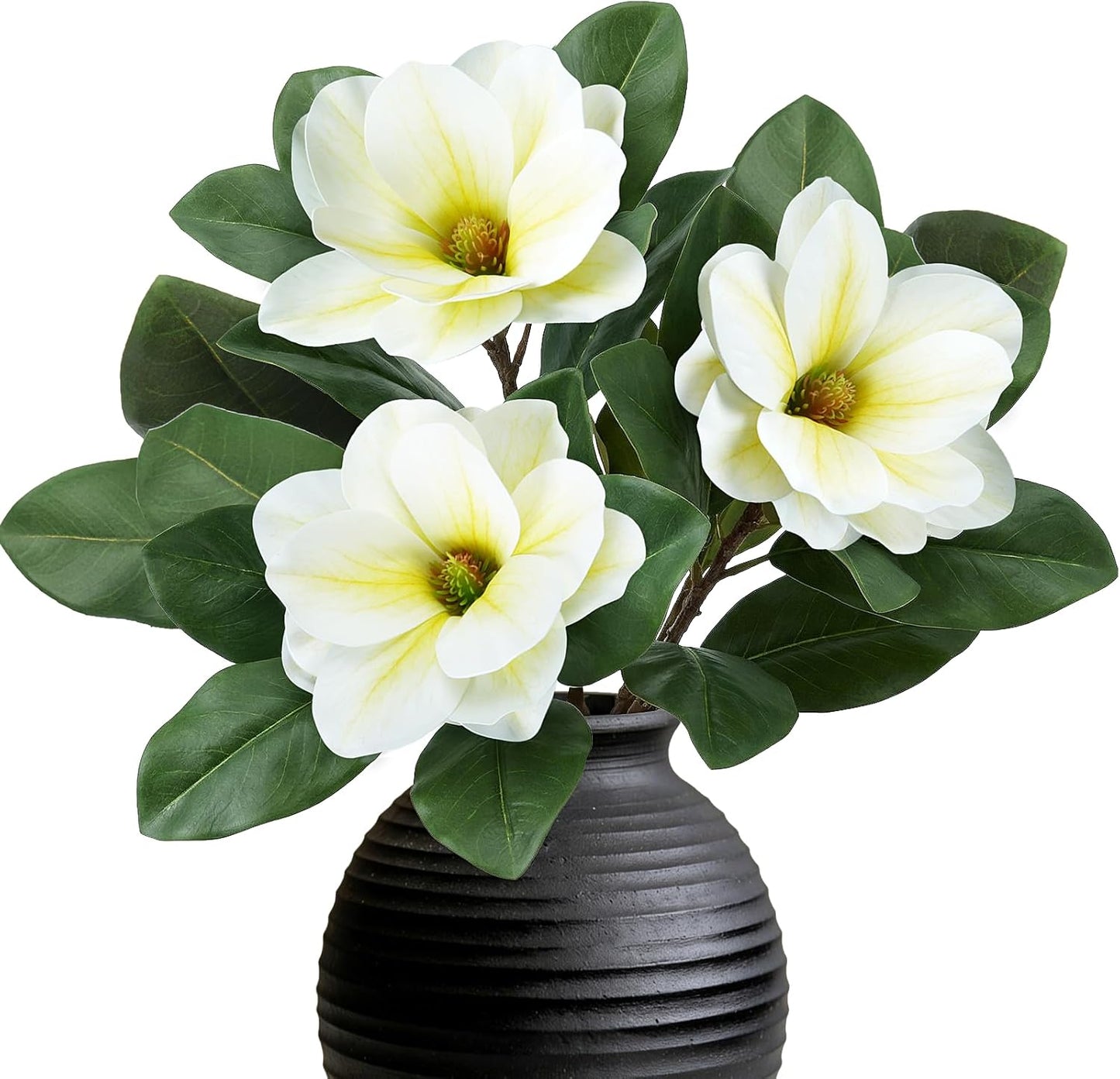 3PCS Realistic Artificial Magnolia Flowers Branch, 20.5 inch Tall | Bendable & Cuttable Stem, Real Touch Flower Head & leaves, Silk Floral Arrangement for Vase Home Kitchen Wedding Table Decor