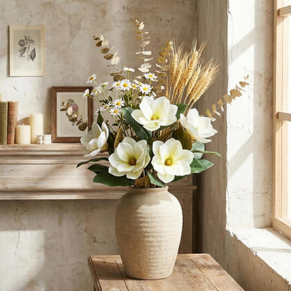 3PCS Realistic Artificial Magnolia Flowers Branch, 20.5 inch Tall | Bendable & Cuttable Stem, Real Touch Flower Head & leaves, Silk Floral Arrangement for Vase Home Kitchen Wedding Table Decor