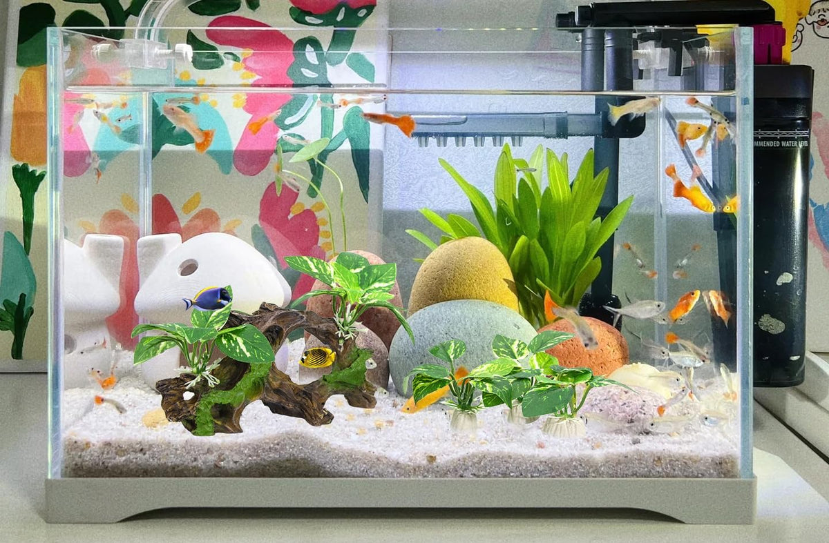 Driftwood Cave Aquarium Decor Silk Aquarium Plants for Betta Fish Tank Accessories Decorations