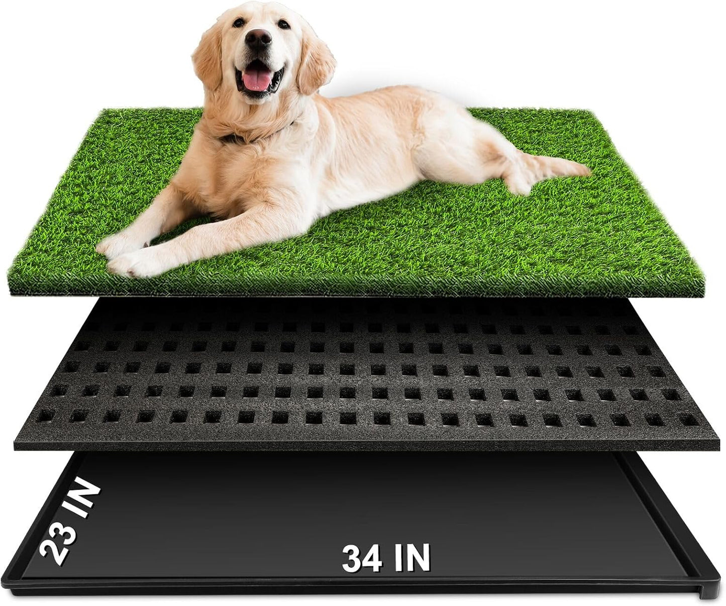 Dog Grass Pad with Tray, 34''X23'' Large Grass pad for Dogs Potty | Odorless artificial grass for dogs with Dense Drainage Holes, Dog Litter Box For Indoor/Outdoor Dog Potty Training Toilet