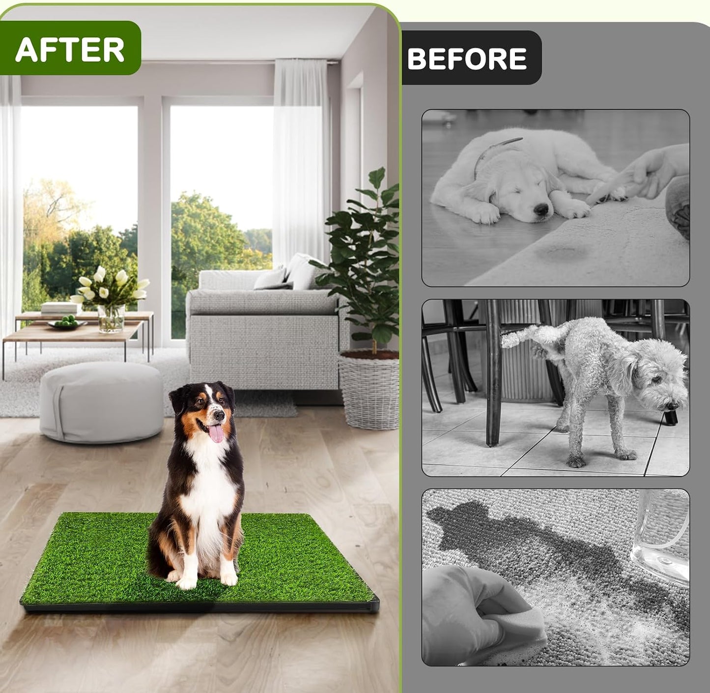 Dog Grass Pad with Tray, 34''X23'' Large Grass pad for Dogs Potty | Odorless artificial grass for dogs with Dense Drainage Holes, Dog Litter Box For Indoor/Outdoor Dog Potty Training Toilet
