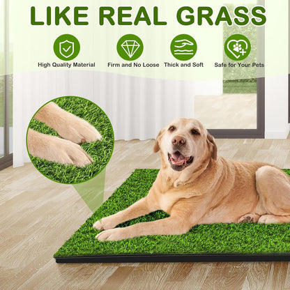 Dog Grass Pad with Tray, 34''X23'' Large Grass pad for Dogs Potty | Odorless artificial grass for dogs with Dense Drainage Holes, Dog Litter Box For Indoor/Outdoor Dog Potty Training Toilet