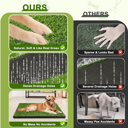 Dog Grass Pad with Tray, 34''X23'' Large Grass pad for Dogs Potty | Odorless artificial grass for dogs with Dense Drainage Holes, Dog Litter Box For Indoor/Outdoor Dog Potty Training Toilet