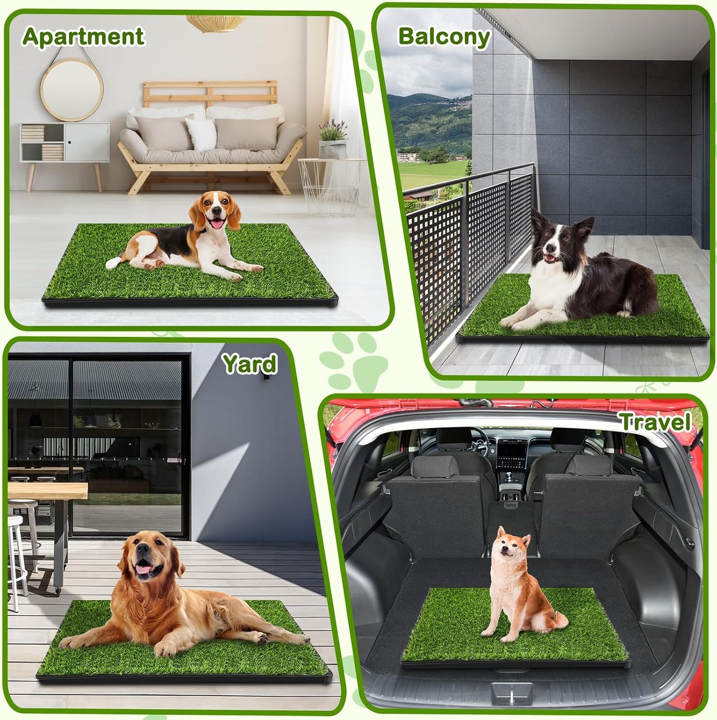 Dog Grass Pad with Tray, 34''X23'' Large Grass pad for Dogs Potty | Odorless artificial grass for dogs with Dense Drainage Holes, Dog Litter Box For Indoor/Outdoor Dog Potty Training Toilet