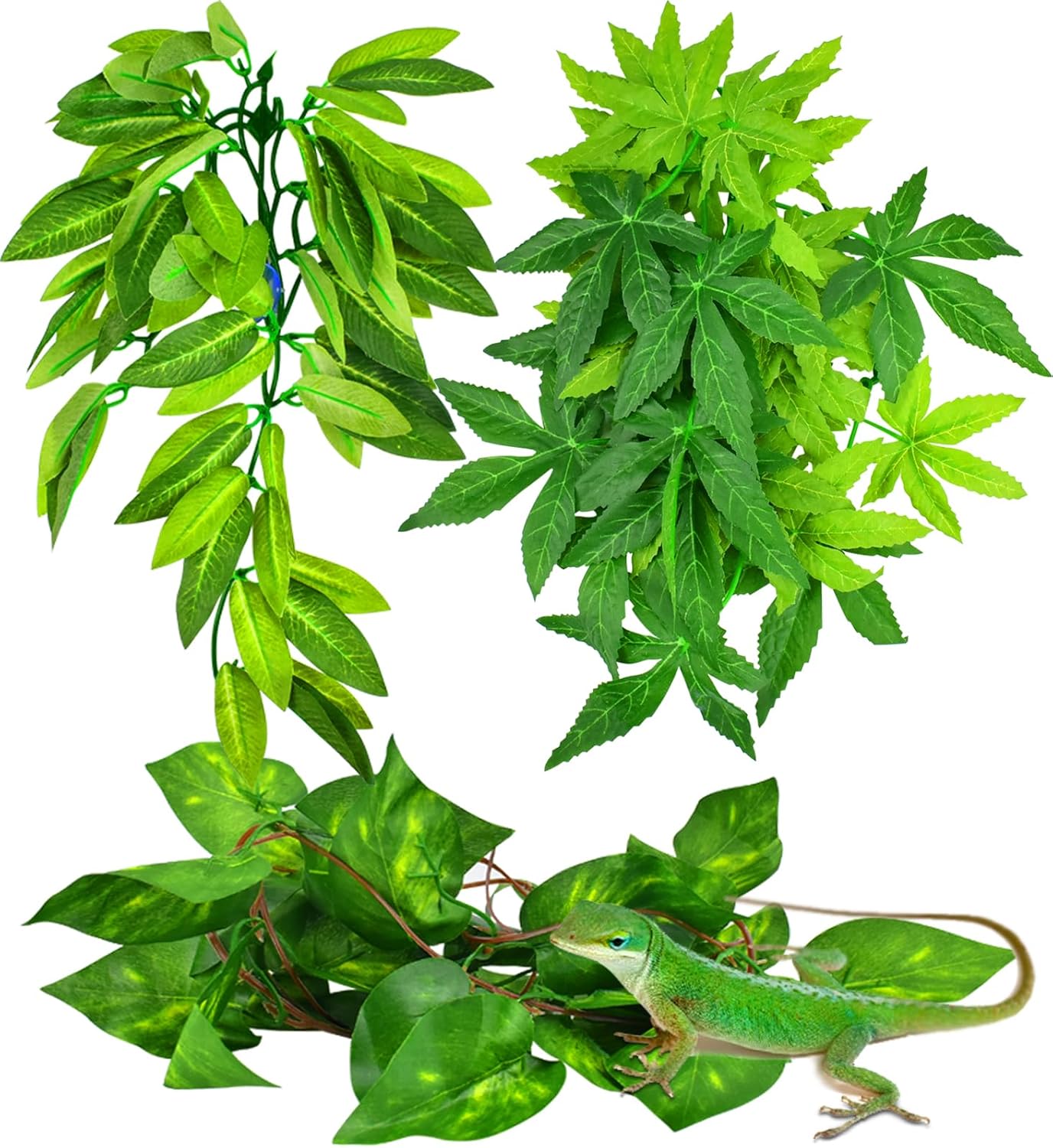 Reptile Plants, 3 PCS Amphibian Hanging Plants with Suction Cup for Snake, Bearded Dragons, Lizards, Geckos, Toads, Hermit Crab Tank Pets Habitat Decorations