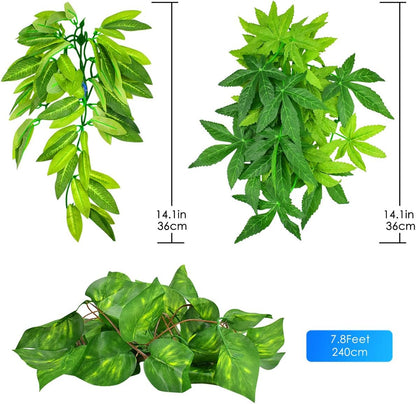 Reptile Plants, 3 PCS Amphibian Hanging Plants with Suction Cup for Snake, Bearded Dragons, Lizards, Geckos, Toads, Hermit Crab Tank Pets Habitat Decorations