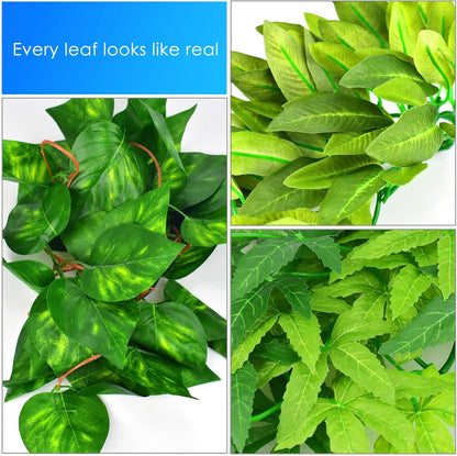 Reptile Plants, 3 PCS Amphibian Hanging Plants with Suction Cup for Snake, Bearded Dragons, Lizards, Geckos, Toads, Hermit Crab Tank Pets Habitat Decorations
