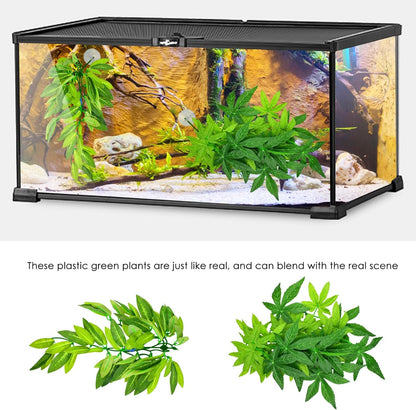 Reptile Plants, 3 PCS Amphibian Hanging Plants with Suction Cup for Snake, Bearded Dragons, Lizards, Geckos, Toads, Hermit Crab Tank Pets Habitat Decorations