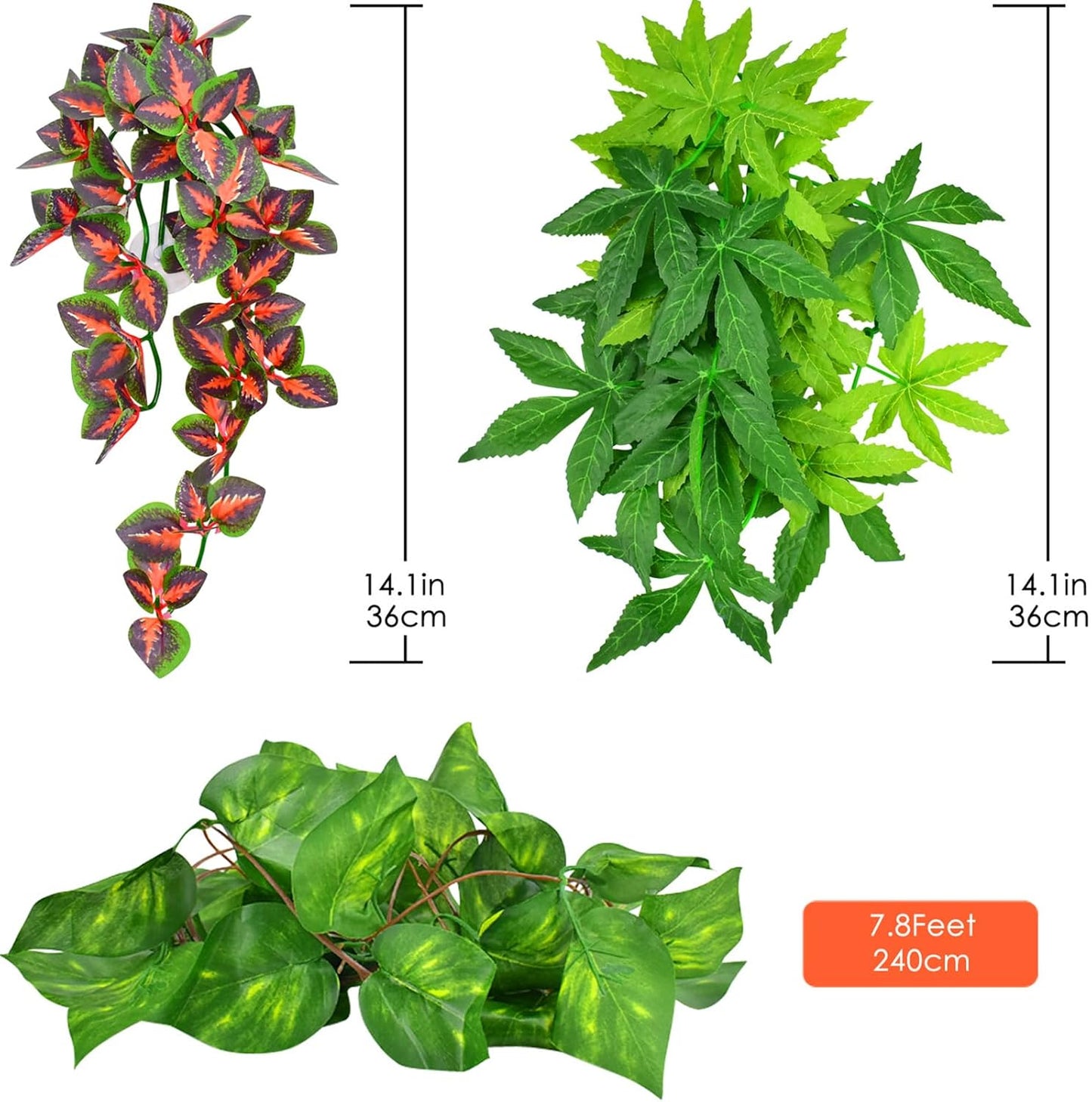 Reptile Plants, 3 PCS Amphibian Hanging Plants with Suction Cup for Snake, Bearded Dragons, Lizards, Geckos, Toads, Hermit Crab Tank Pets Habitat Decorations