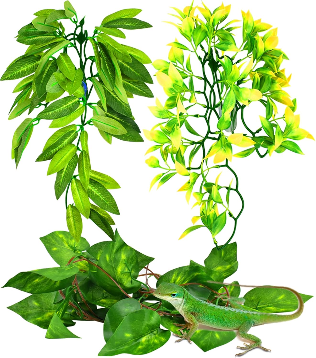 Reptile Plants, 3 PCS Amphibian Hanging Plants with Suction Cup for Snake, Bearded Dragons, Lizards, Geckos, Toads, Hermit Crab Tank Pets Habitat Decorations