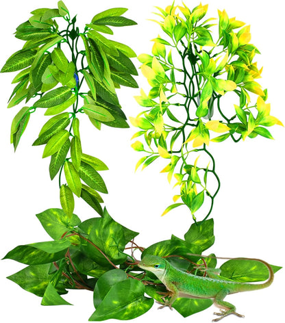 Reptile Plants, 3 PCS Amphibian Hanging Plants with Suction Cup for Snake, Bearded Dragons, Lizards, Geckos, Toads, Hermit Crab Tank Pets Habitat Decorations