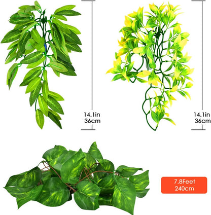 Reptile Plants, 3 PCS Amphibian Hanging Plants with Suction Cup for Snake, Bearded Dragons, Lizards, Geckos, Toads, Hermit Crab Tank Pets Habitat Decorations
