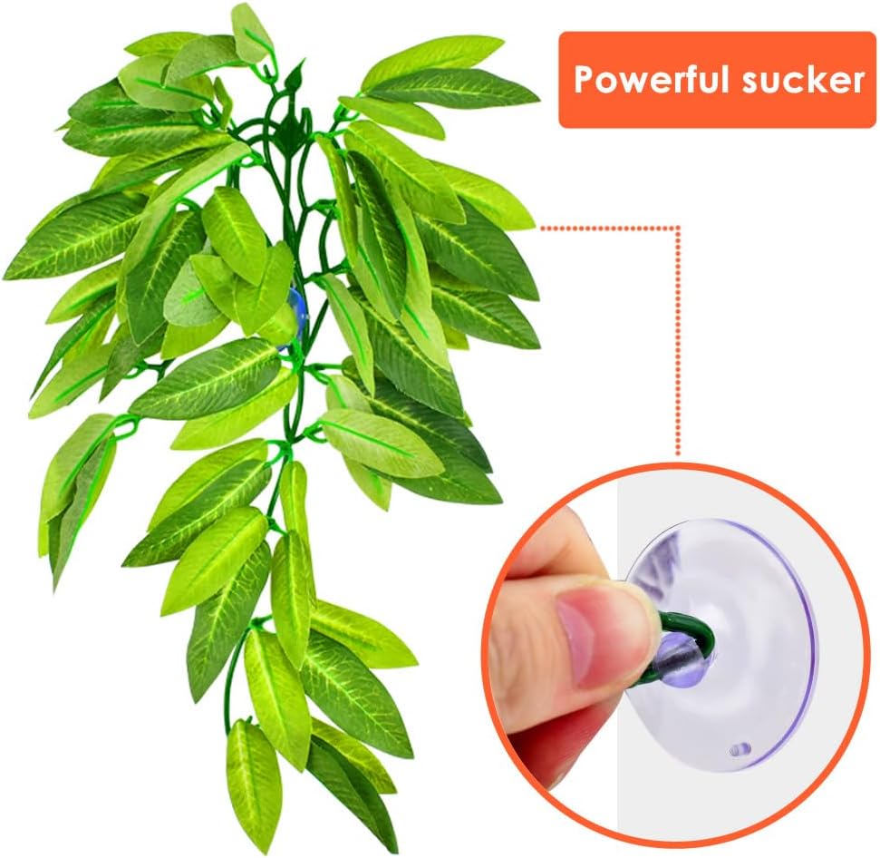 Reptile Plants, 3 PCS Amphibian Hanging Plants with Suction Cup for Snake, Bearded Dragons, Lizards, Geckos, Toads, Hermit Crab Tank Pets Habitat Decorations