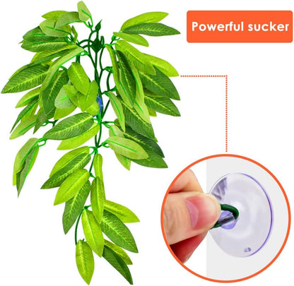 Reptile Plants, 3 PCS Amphibian Hanging Plants with Suction Cup for Snake, Bearded Dragons, Lizards, Geckos, Toads, Hermit Crab Tank Pets Habitat Decorations