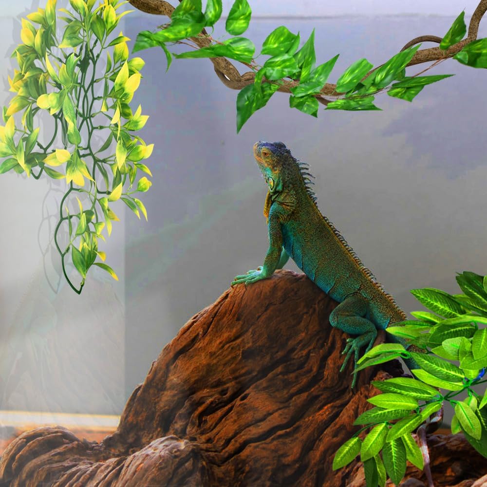 Reptile Plants, 3 PCS Amphibian Hanging Plants with Suction Cup for Snake, Bearded Dragons, Lizards, Geckos, Toads, Hermit Crab Tank Pets Habitat Decorations