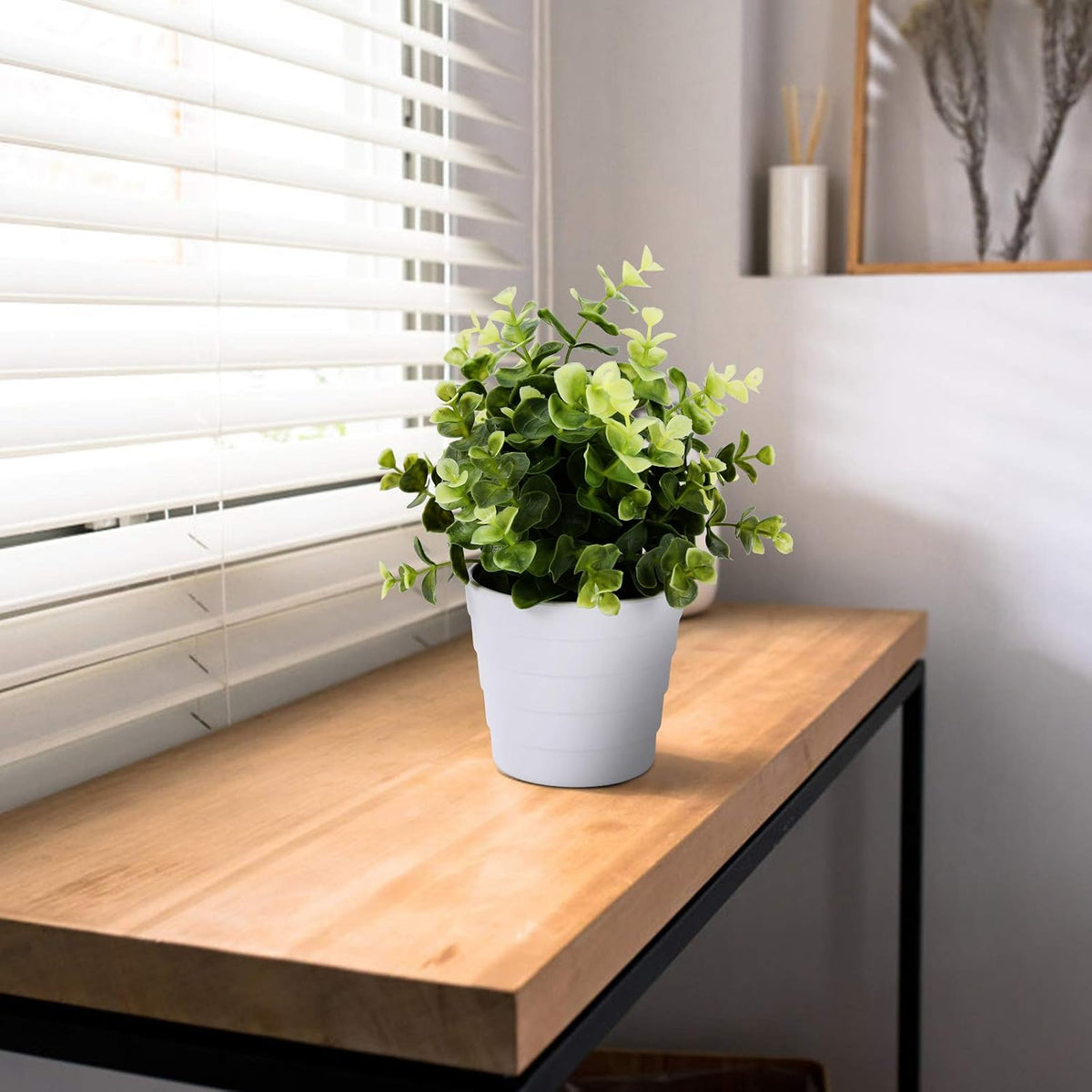 Small Fake Plant Potted - Faux Plant Indoor Plant Artificial Potted Plant Decor for Home and Office (Rosemary Green)