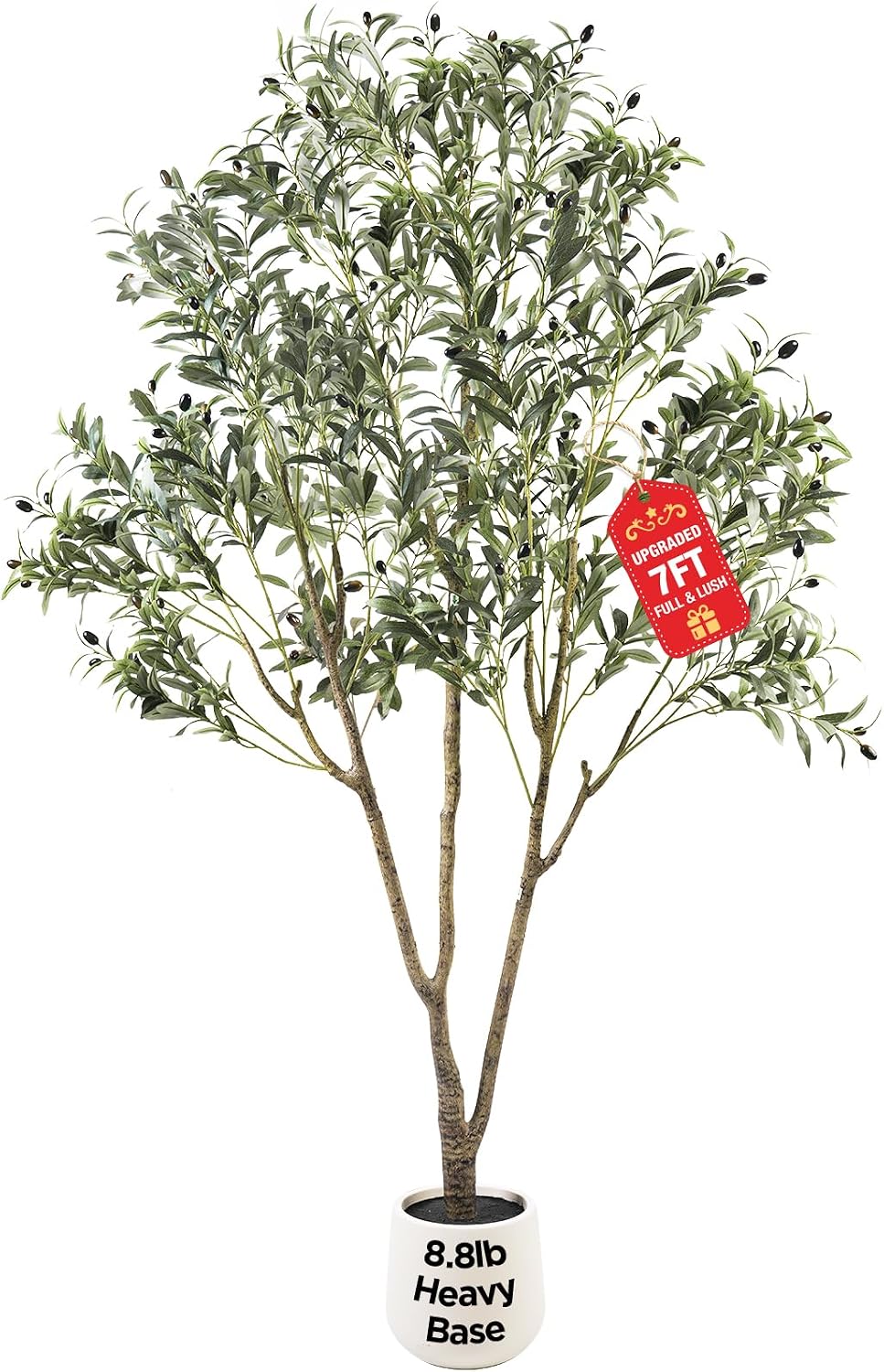 Large Olive Trees Artificial Indoor 7FT, Upgraded Faux Olive Tree with Realistic Leaves and Fruits, Heavy Base, Modern Fake Faux Plants for Home/Office Decor Gifts