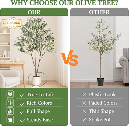 Large Olive Trees Artificial Indoor 7FT, Upgraded Faux Olive Tree with Realistic Leaves and Fruits, Heavy Base, Modern Fake Faux Plants for Home/Office Decor Gifts