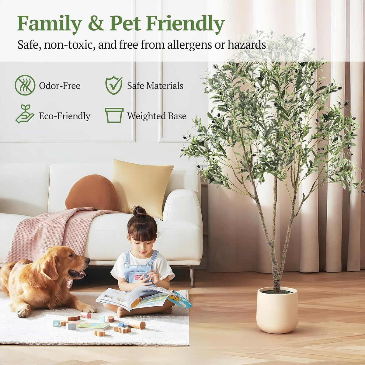 Large Olive Trees Artificial Indoor 7FT, Upgraded Faux Olive Tree with Realistic Leaves and Fruits, Heavy Base, Modern Fake Faux Plants for Home/Office Decor Gifts