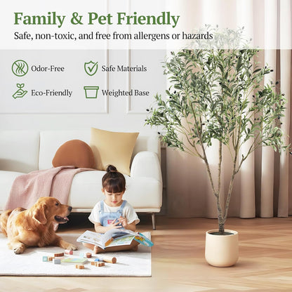 Large Olive Trees Artificial Indoor 7FT, Upgraded Faux Olive Tree with Realistic Leaves and Fruits, Heavy Base, Modern Fake Faux Plants for Home/Office Decor Gifts